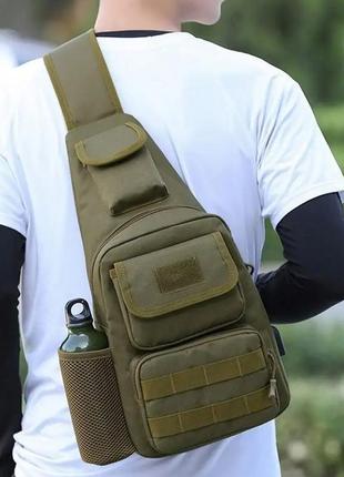 Тактична сумка через плече військова нагрудна сумка зсу однолямкова сумка універсальна армійська хакі6 фото