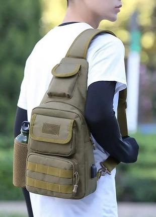 Тактична сумка через плече військова нагрудна сумка зсу однолямкова сумка універсальна армійська хакі7 фото
