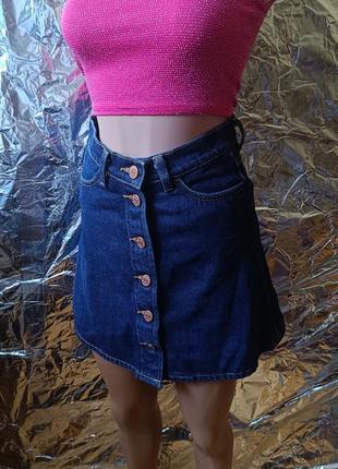 Джинсовая синяя мини юбка