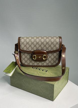 💎 gucci horsebit 1955 shoulder bag grey/brown 26 х 19 х 6 см