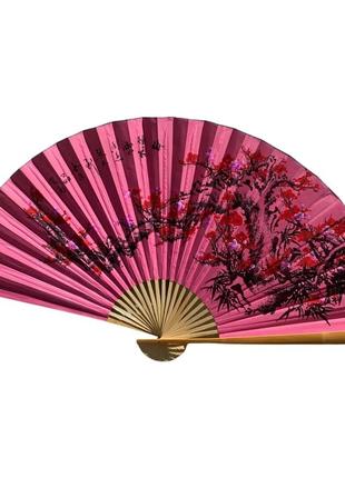 Веер настенный "сакура на розовом фоне" ткань (90х5,8х 157 см)