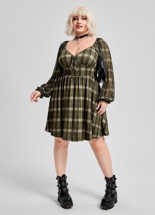 Плаття в стилі гранж shein plus size curve картата зелена сукня в клітинку панк хакі картате плаття