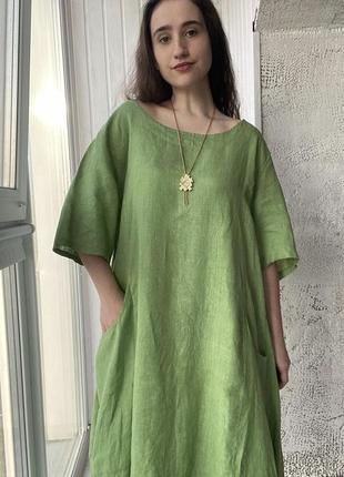 Зеленое льняное платье лен lacosa италия