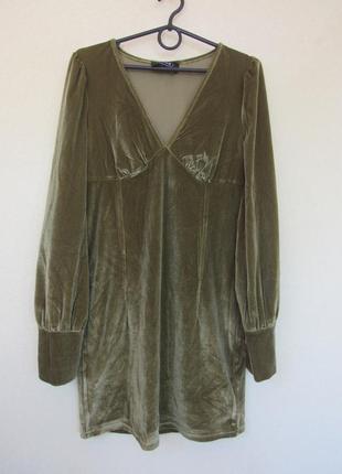 Оксамитова міні сукня оливкового кольору від cider