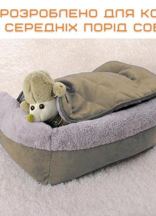 Раскладной лежак 3в1 для котов и собак большая лежанка кровать со съёмной подушкой zmaker оливка5 фото