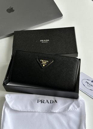 Гаманець prada leather round zippy long wallet nero black