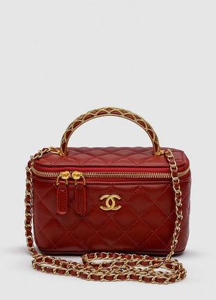 Chanel classic burgundy lambskin pearl crush vanity bag gold