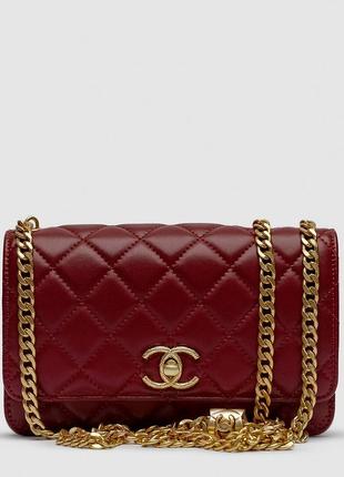 Chanel wallet on chain burgundy calfskin aged gold hardware