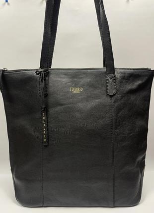 Кожаная фирменная сумка- шоппер на плечо cultured