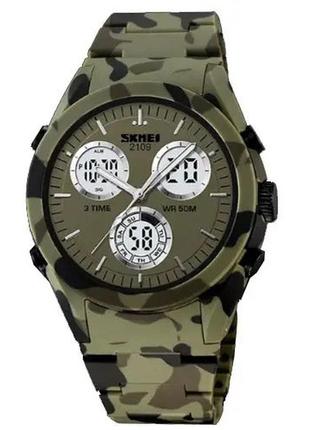 Годинник наручний чоловічий skmei 2109cmgn, оригінальний чоловічий годинник, військовий чоловічий наручний годинник зелений