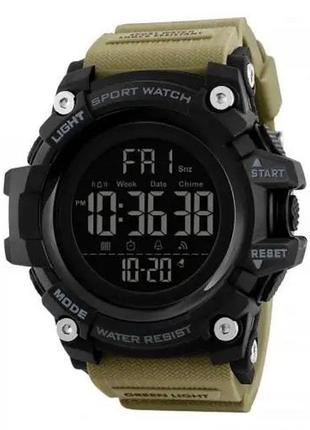 Годинник наручний чоловічий skmei 1384kh khaki, годинник наручний електронний тактичний. колір: хакі