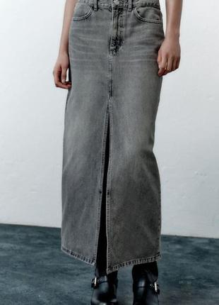 Довга джинсова спідниця з розрізом  zara