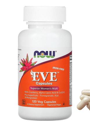 Now foods eve ефективні мультивітаміни для жінок без заліза 120 рослинних капсул альфа now-03798