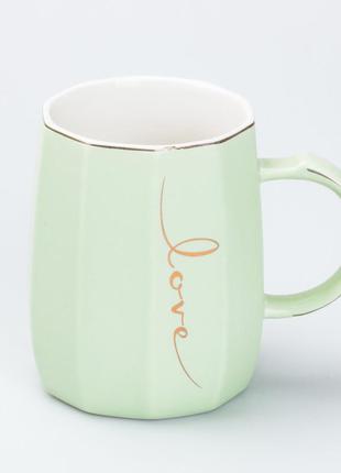 Чашка керамічна для чаю та кави 400 мл love зелена