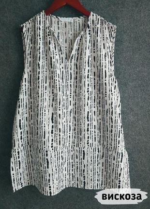 Белая туника удлиненная блуза платье с черным принтом 48-50 -52 размера