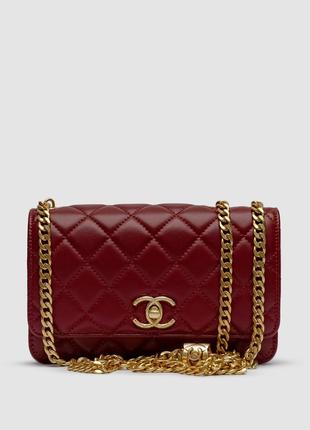 Chanel wallet on chain burgundy calfskin aged gold hardware (
