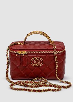 Chanel classic burgundy lambskin pearl crush vanity bag gold