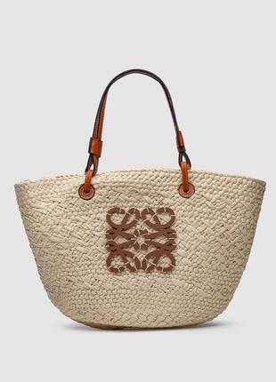 Loewe paula's ibiza small leather-trimmed woven raffia tote