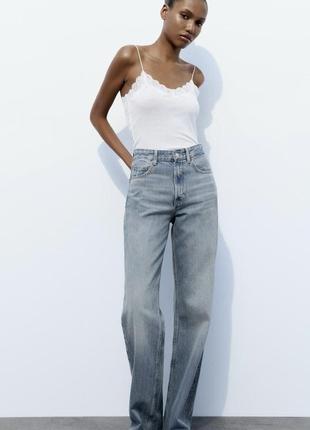 Джинси zara wide-leg висока посадка zara/trf high-rise wide-leg jeans/6045/022 light blue