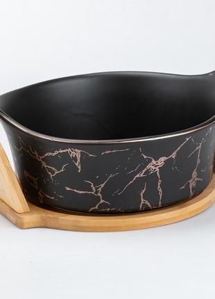 Салатниця з підставкою велика миска керамічна 29 х 22 х 9.5 см чорна (салатниці)3 фото