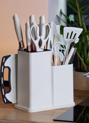 Набір кухонного приладдя на підставці 19шт кухонні ножі білий (набори кухонних ножів і лопаток)
