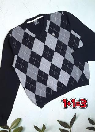 🌿1+1=3 фірмовий чорний котоновий светр джемпер в ромбики dunlop, розмір 50 - 52