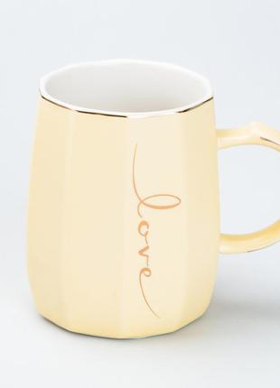 Чашка керамічна для чаю та кави 400 мл love жовта (чашки)