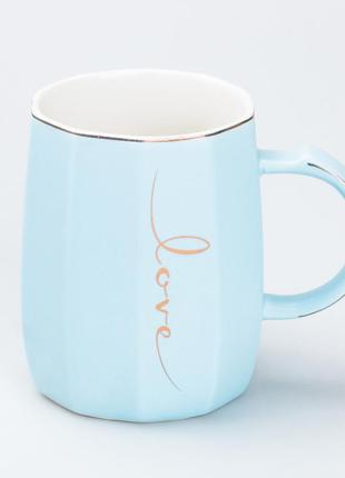 Чашка керамическая для чая и кофе 400 мл love голубая (чашки)