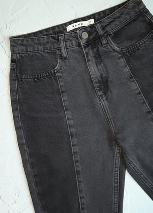 🌿1+1=3 крутые зауженные черные высокие мом mom джинсы na-kd, размер 42 - 444 фото