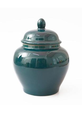 Ёмкость для хранения чая "ваза богатства" зелёная, чайница фаянс, банка для чая керамическая (700 мл)