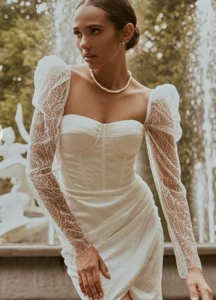 Свадебное платье, мини платье бюстье белое с блестками