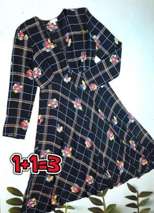🎁1+1=3 шикарна чорна приталена сукня міді в квітковий принт ghost, розмір 48 - 50