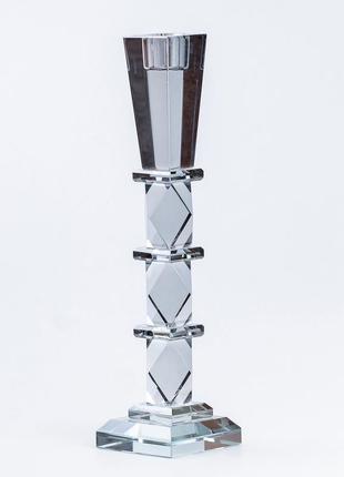 Свічник скляний 28 (см) високий на 1 свічку геометричний квадратний класичний (підсвічники)
