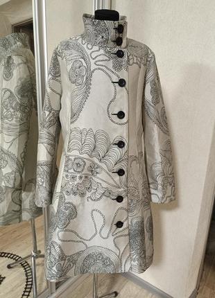 Пальто тренч с вышивкой desigual серебристое эксклюзивное этно бохо винтаж ретро дизайнерское нарядное