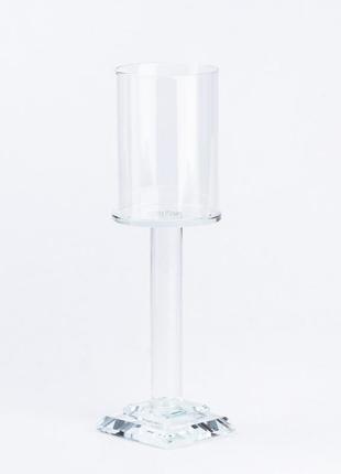 Подсвечник стеклянный декоративный прозрачный на ножке 23 см - подсвечник на одну большую свечу (подсвечники)