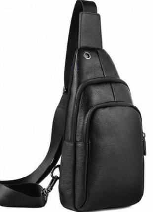 Шкіряна чоловіча чорна сумка-слінг tiding bag a25f-512-1a