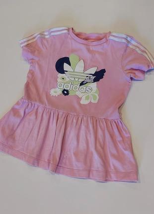 Оригинальная футболка adidas розовая с цветочной апликацией 2-3 года5 фото