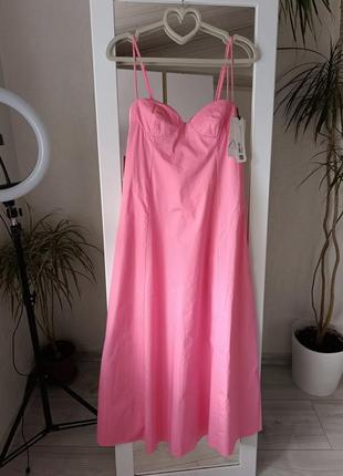 Сукня рожева міді від zara, плаття бавовняне зара4 фото