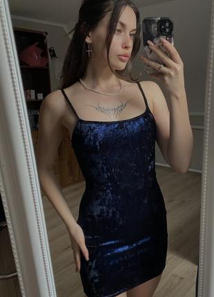 Оксамитова синя сукня2 фото