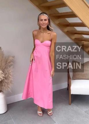 Сукня рожева міді від zara, плаття бавовняне зара9 фото