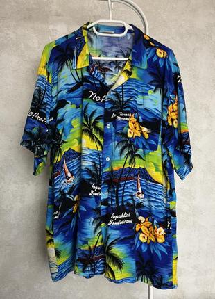 Винтажная гавайская рубашка arena размер xl оверсайз доминикана доминиканская аутентичная настоящая пальмы 🌴 принт гавайка винтаж