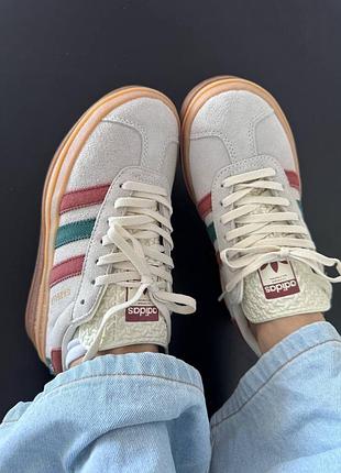 Adidas gazelle bold cream white/wild sepia/collegiate green premium