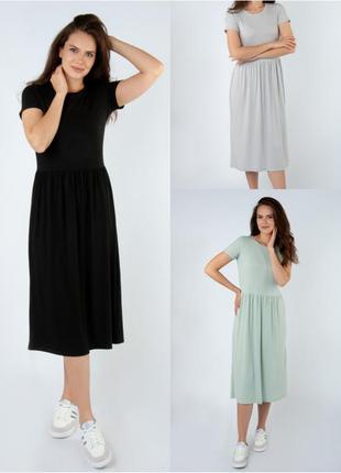 6 цветов 🌈 женское платье миди, длинное платье летнее, платье рубчик, платье ниже колен, женское платье легкое, трикотажное базовое