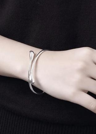 Регульований срібний жіночий браслет на руку краплі води, стерлінгове срібло 925 проби