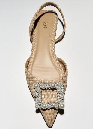 Zara в наличии женские мюли сабо туфли босоножки соломенные светлые с брошкой размер 36