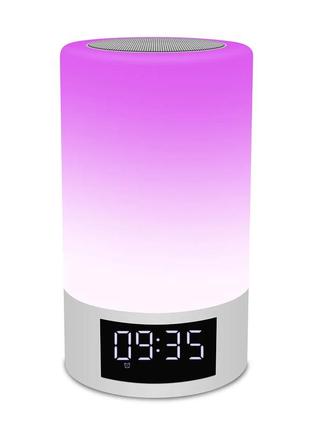 Сенсорний акумуляторний світильник з bluetooth колонкою, будильником і радіо vhg m6 touch lamp, portable speaker white