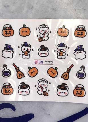 Наклейки на ногти декор для ногтей маникюра водные слайдеры тыквы приведения призраки мишки на хэллоуин мультяшные детские