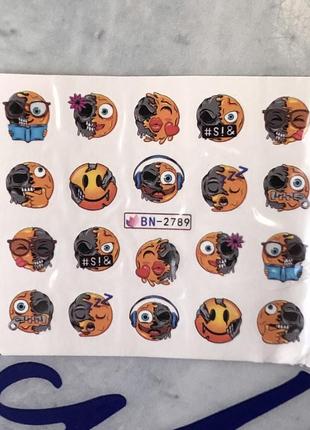 Наклейки на ногти декор для ногтей маникюра водные слайдеры жуткие страшные смайлики смайлы эмоджи эмодзи на хэллоуин