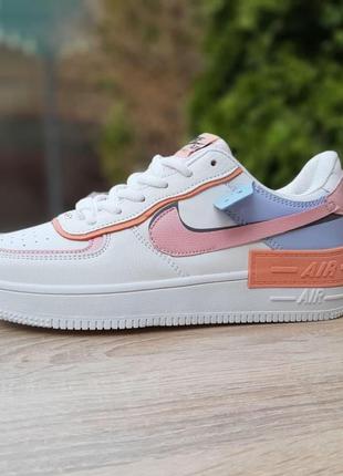 Nike air force 1 shadow білі з блакитним і пудрою