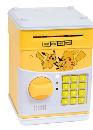 Электронная копилка сейф детская "семья покемона пикачу", желтый сейф для детей - копилка для денег5 фото